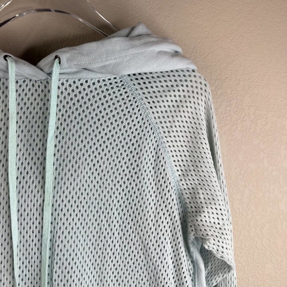 Rebecca Taylor Womens Hoodie Mesh Pullover Size L‎ Light Blue Drawstring - Picture 4 of 12